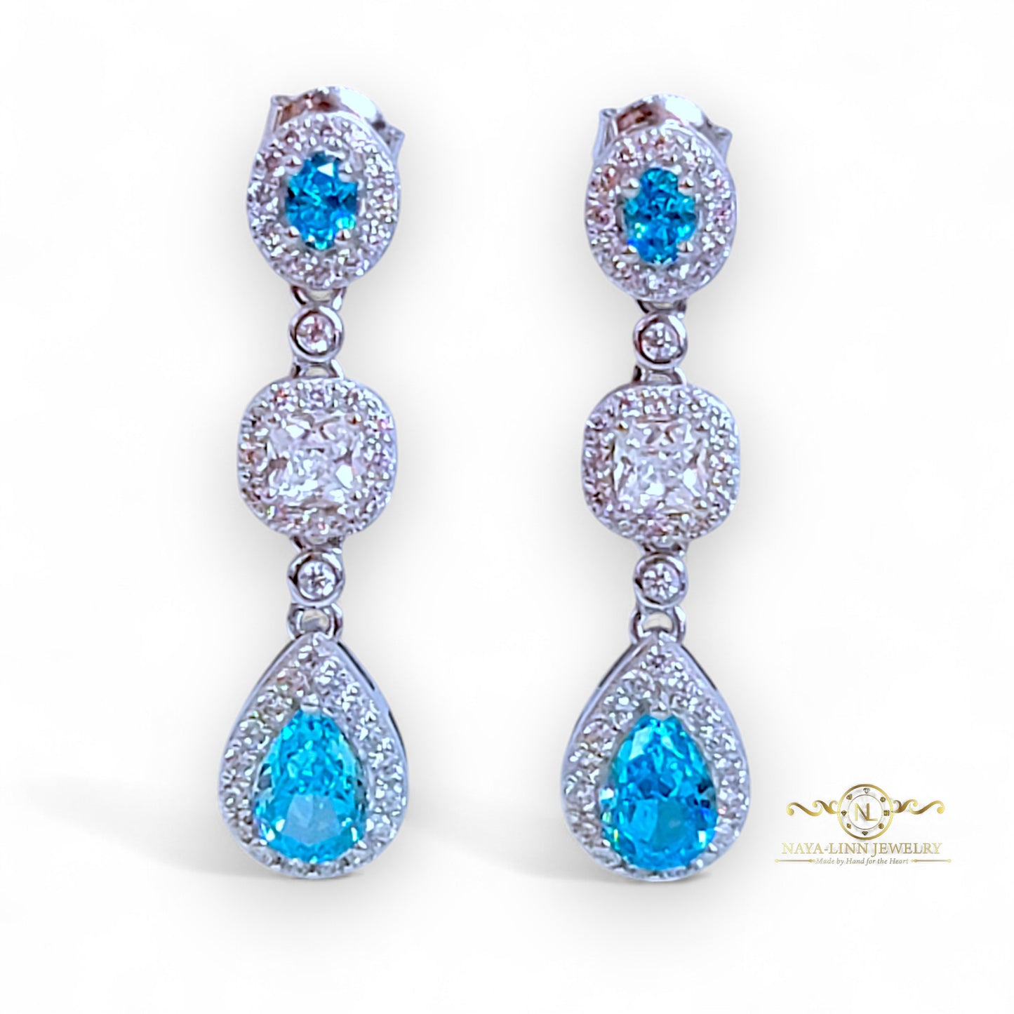 Nova Drop Earrings | Mixed Cuts Diamond Simulants | 925 Sterling Silver Dangle Earrings | By Naya-Linn Jewelry