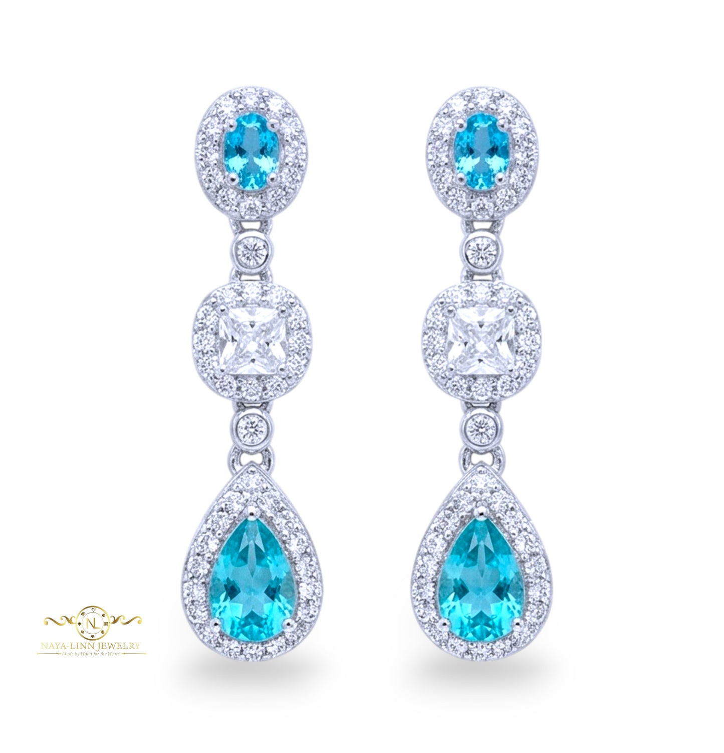 Nova Drop Earrings | Mixed Cuts Diamond Simulants | 925 Sterling Silver Dangle Earrings | By Naya-Linn Jewelry