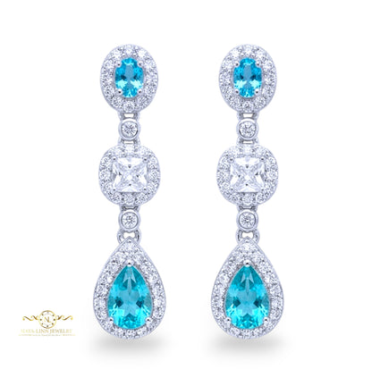 Nova Drop Earrings | Mixed Cuts Diamond Simulants | 925 Sterling Silver Dangle Earrings | By Naya-Linn Jewelry