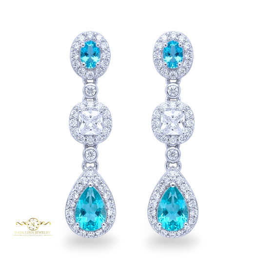 Nova Drop Earrings | Mixed Cuts Diamond Simulants | 925 Sterling Silver Dangle Earrings | By Naya-Linn Jewelry