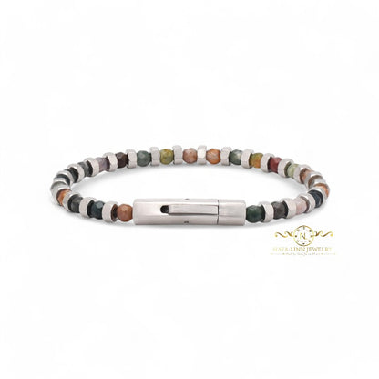 Orion Minimalist Bracelet: 4mm Faceted Round Indian Agate Gemstones with Bayonet Clasp