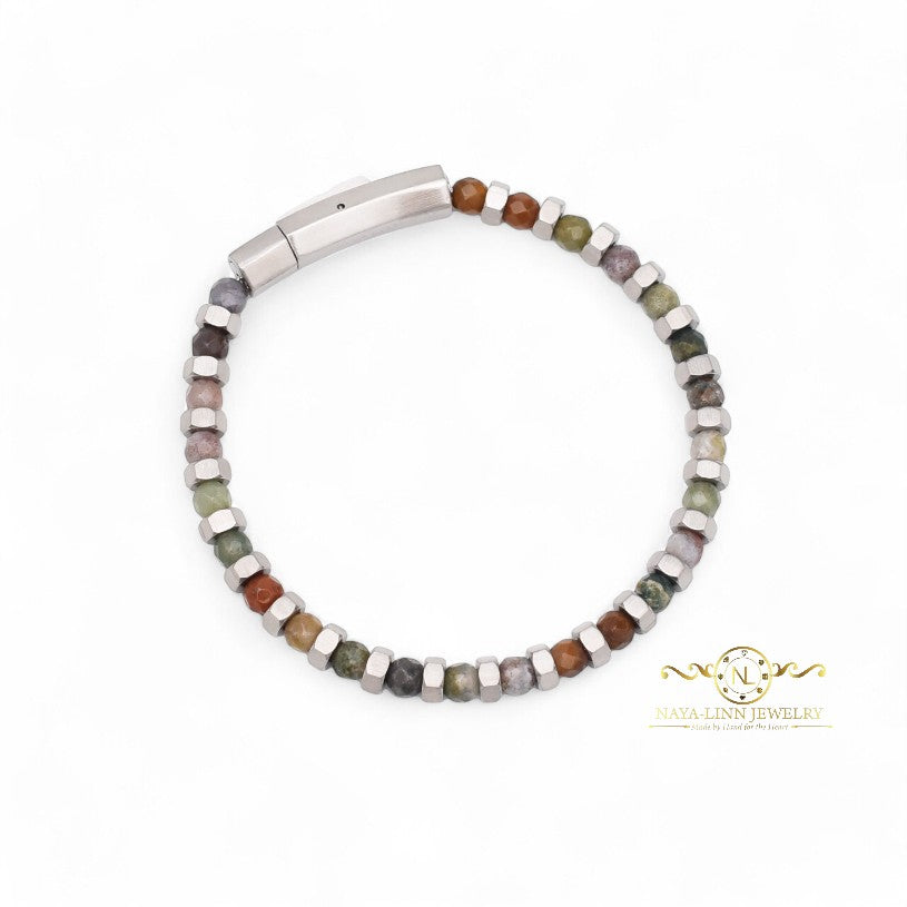 Orion Minimalist Bracelet: 4mm Faceted Round Black Agate Gemstones with Bayonet Clasp