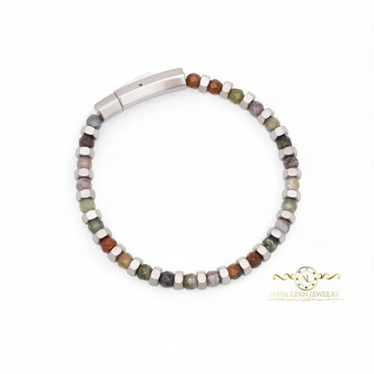 Orion Minimalist Bracelet: 4mm Faceted Round Black Agate Gemstones with Bayonet Clasp