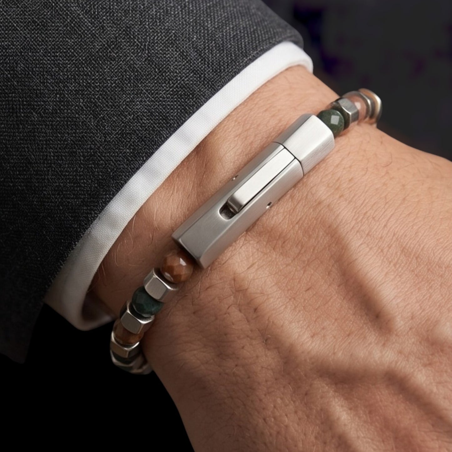 Orion Minimalist Bracelet: 4mm Faceted Round Indian Agate Gemstones with Bayonet Clasp