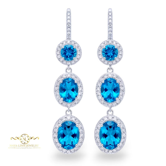 Penelope Drop Earrings | Round and Oval Cut Diamond Simulants | Tri-Step Gemstone Earrings