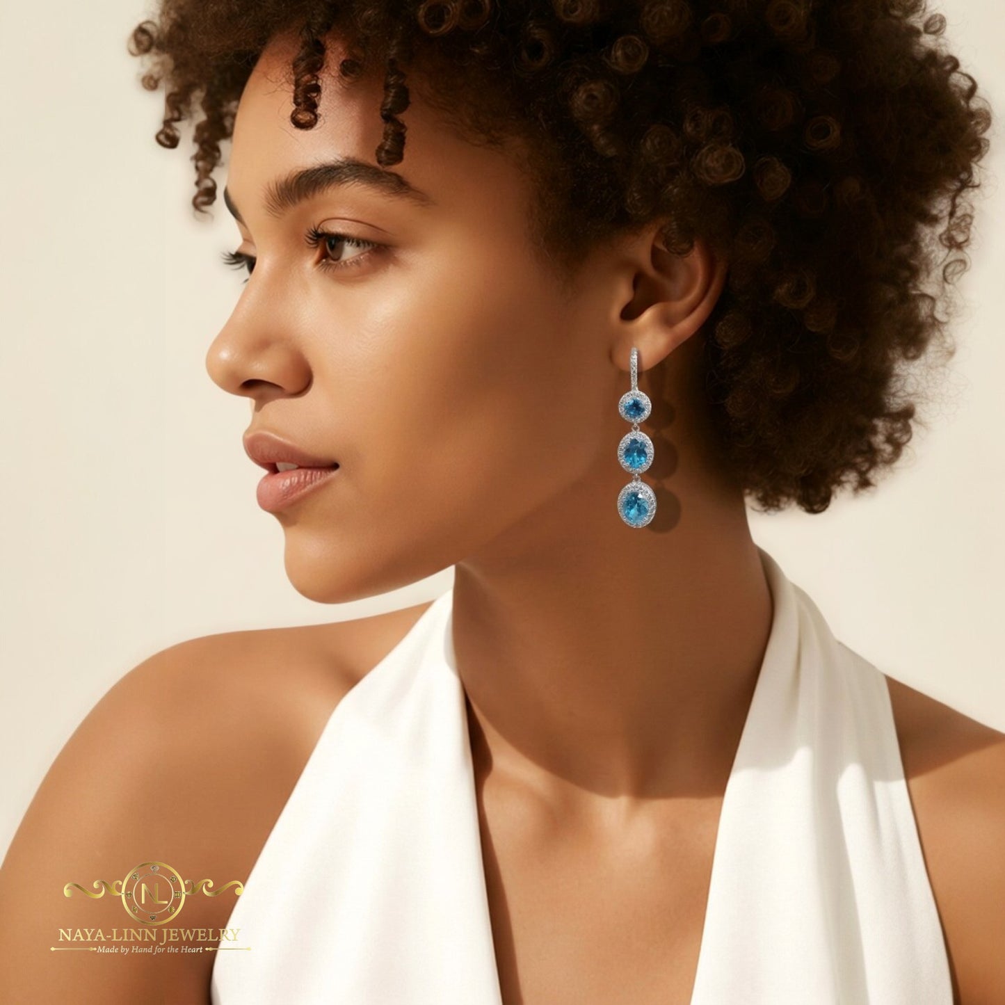 Penelope Drop Earrings | Round and Oval Cut Diamond Simulants | Tri-Step Gemstone Earrings