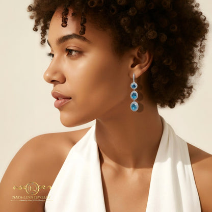 Penelope Drop Earrings | Round and Oval Cut Diamond Simulants | Tri-Step Gemstone Earrings