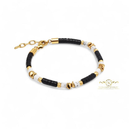 Pericles Minimalist Unisex Bracelet  – Black Agate and Howlite Gemstones