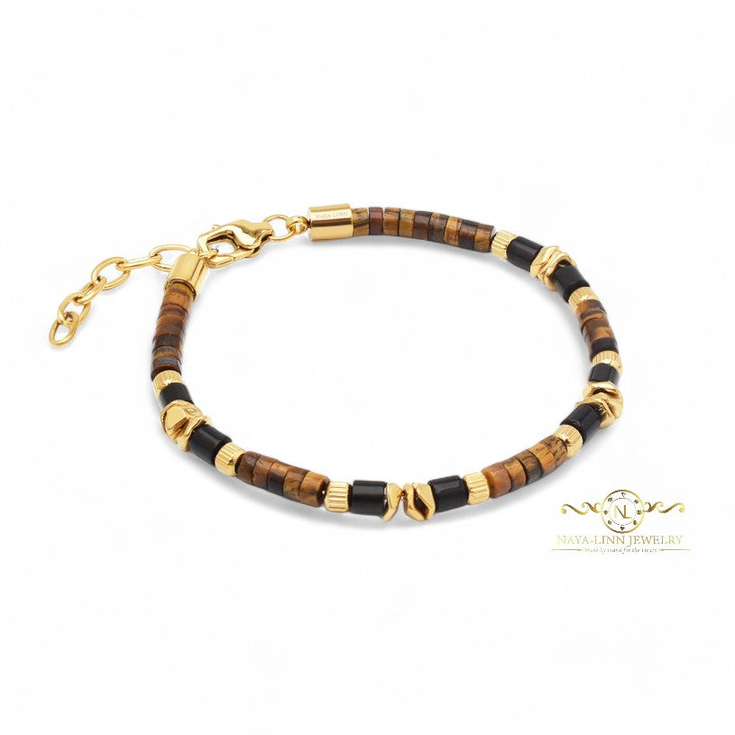 Pericles Minimalist Unisex Bracelet – Black Agate and Tiger's Eye Natural Gemstones