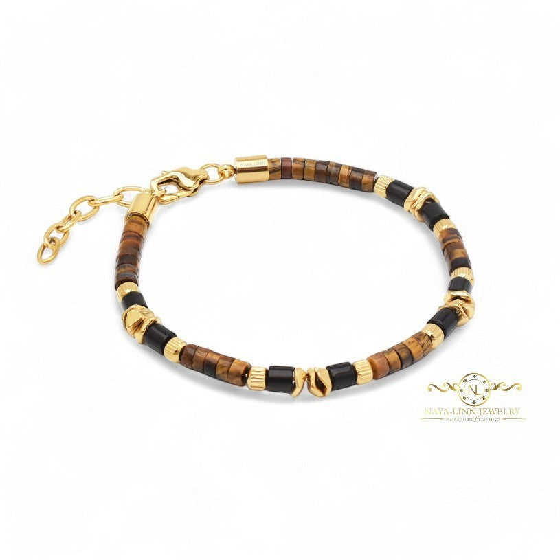 Pericles Minimalist Unisex Bracelet – Black Agate and Tiger's Eye Natural Gemstones