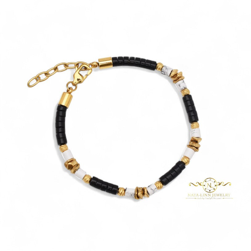 Pericles Minimalist Unisex Bracelet  – Black Agate and Howlite Gemstones