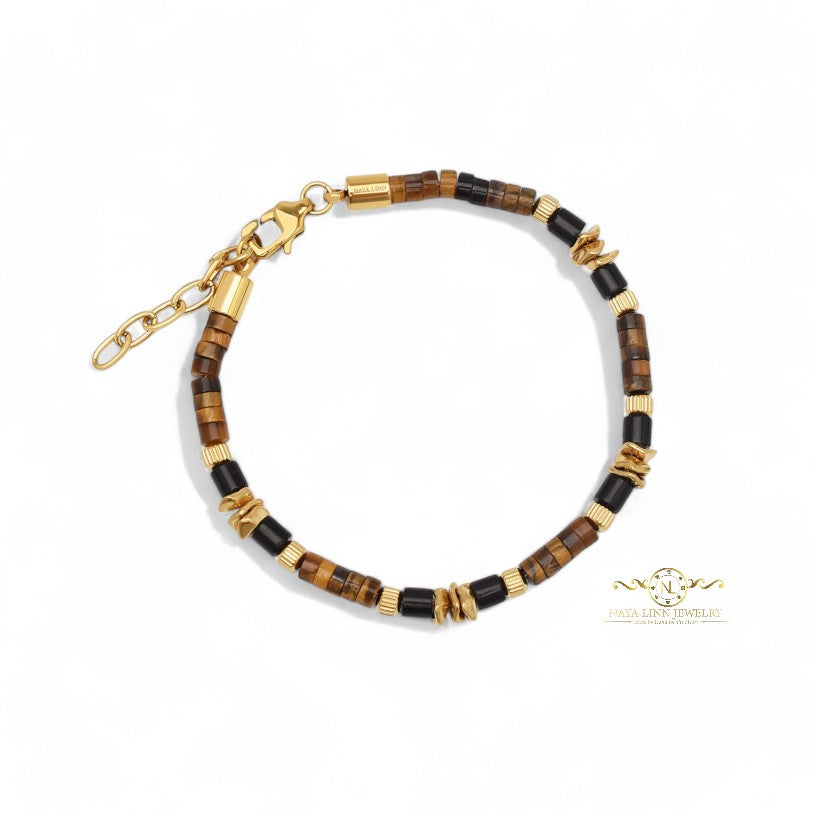 Pericles Minimalist Unisex Bracelet – Black Agate and Tiger's Eye Natural Gemstones