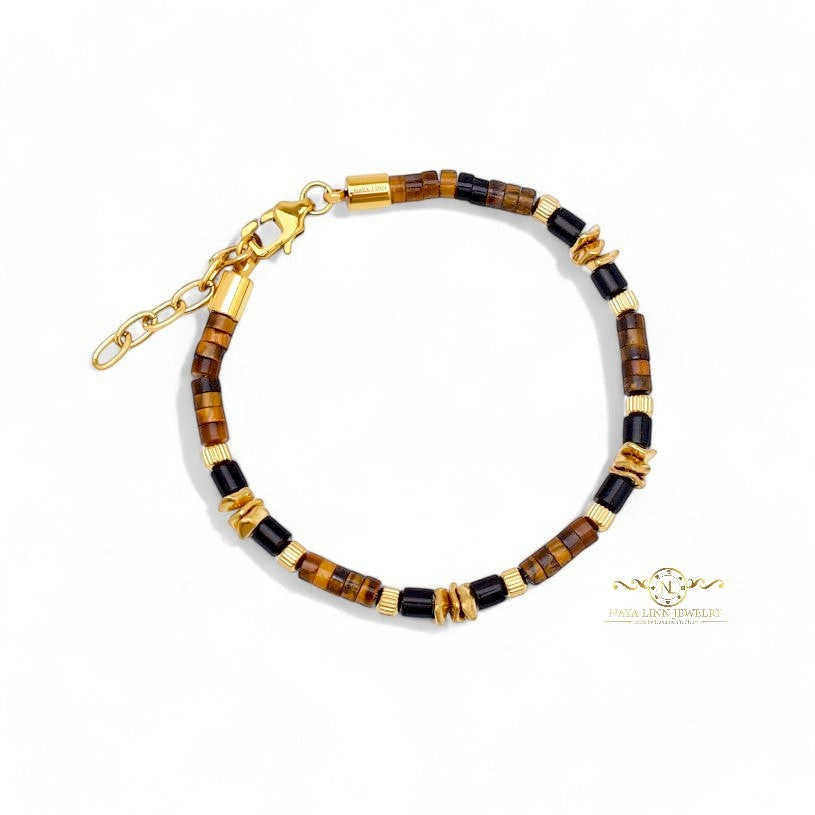 Pericles Minimalist Unisex Bracelet – Black Agate and Tiger's Eye Natural Gemstones