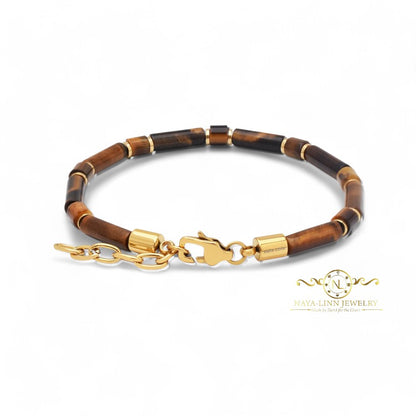 Pericles Minimalist Unisex Bracelet – Black Agate and Tiger's Eye Natural Gemstones