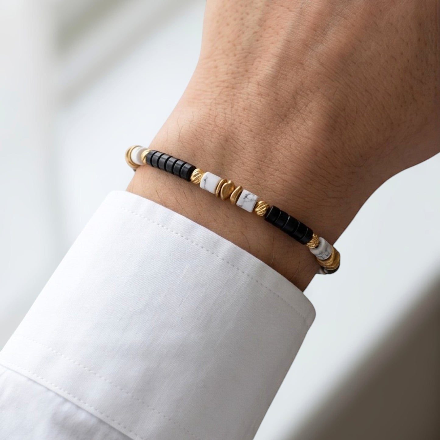 Pericles Minimalist Unisex Bracelet – Black Agate and Tiger's Eye Natural Gemstones