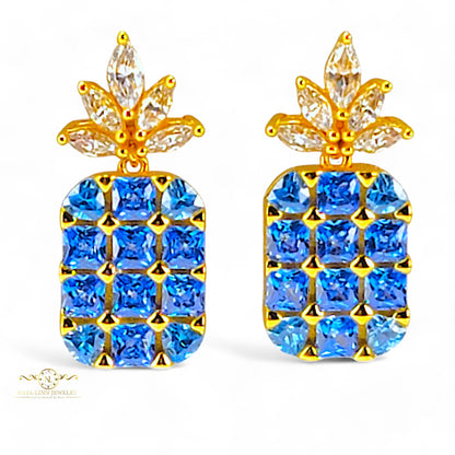 Pineapple Deluxe Earrings | 18K Gold Vermeil Over Sterling Silver | Cubic Zirconia | Gemstone Earrings