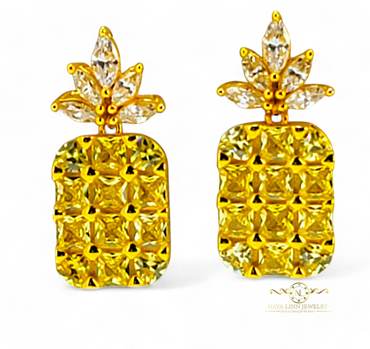 Pineapple Deluxe Earrings | 18K Gold Vermeil Over Sterling Silver | Cubic Zirconia | Gemstone Earrings