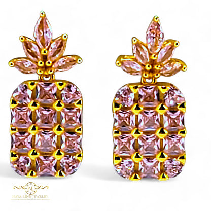 Pineapple Deluxe Earrings | 18K Gold Vermeil Over Sterling Silver | Cubic Zirconia | Gemstone Earrings