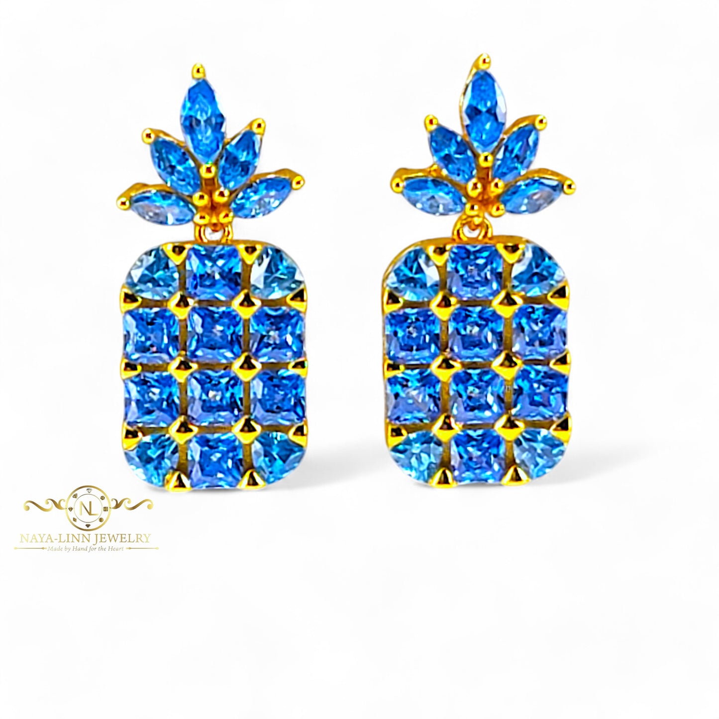 Pineapple Deluxe Earrings | 18K Gold Vermeil Over Sterling Silver | Cubic Zirconia | Gemstone Earrings