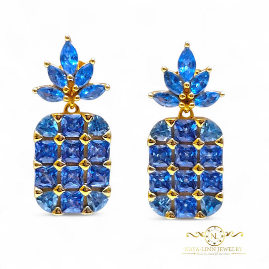Pineapple Deluxe Earrings | 18K Gold Vermeil Over Sterling Silver | Cubic Zirconia | Gemstone Earrings