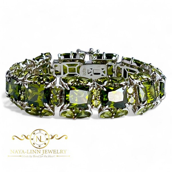 Queenie Bracelet | Mixed Cuts Emerald Bangle | Pear-Shaped Bracelet | Round-Shaped Diamond Simulants By Naya-Linn Jewelry