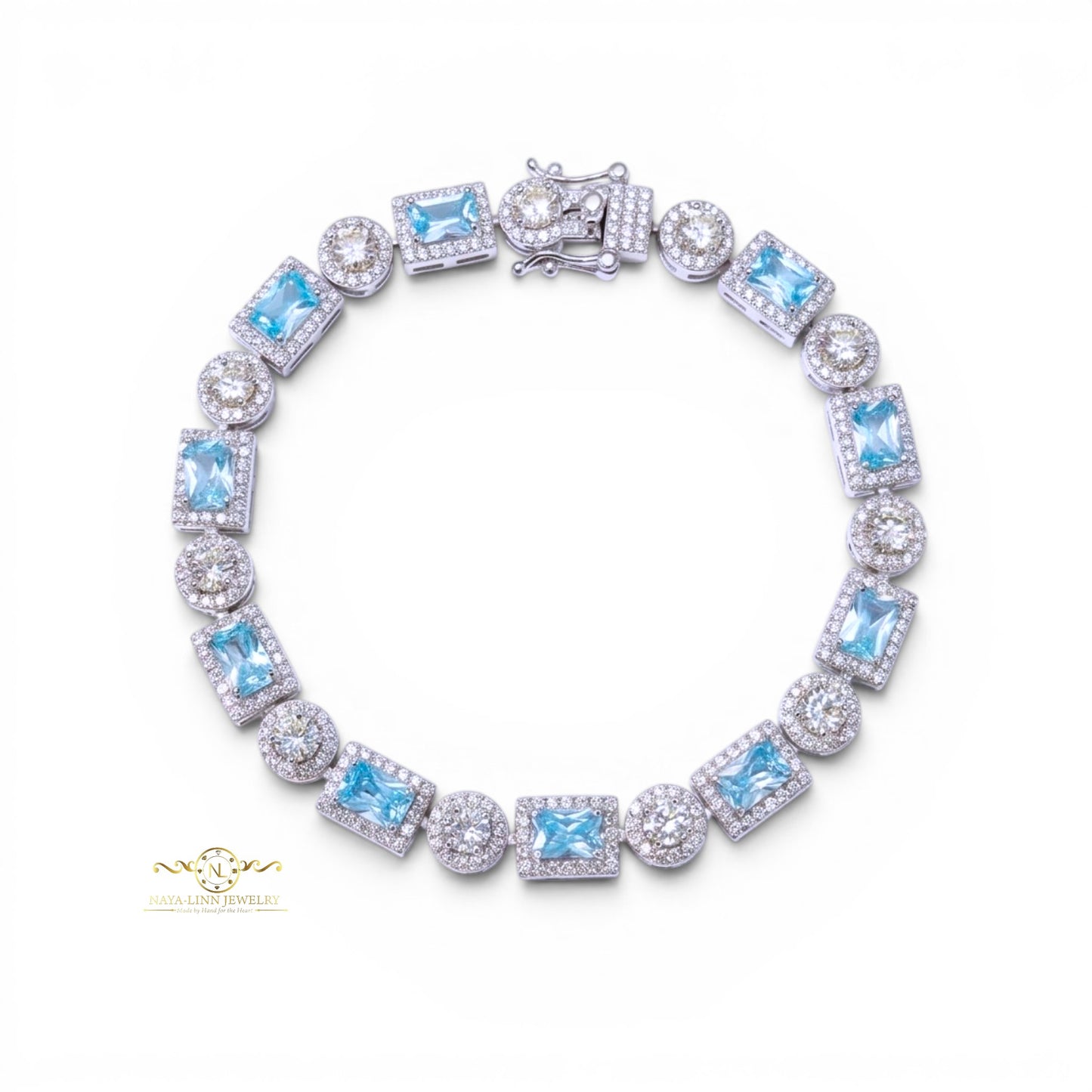 Raina Bangle | Tennis Bracelet | Rhodium Plated | 925 Sterling Silver| Cubic Zirconia| Octagon Cut, Round Cut | Gift | Wedding | Anniversary