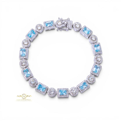 Raina Bangle | Tennis Bracelet | Rhodium Plated | 925 Sterling Silver| Cubic Zirconia| Octagon Cut, Round Cut | Gift | Wedding | Anniversary