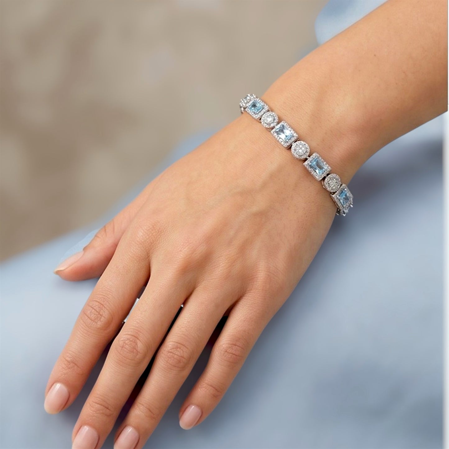 Raina Bangle | Tennis Bracelet | Rhodium Plated | 925 Sterling Silver| Cubic Zirconia| Octagon Cut, Round Cut | Gift | Wedding | Anniversary
