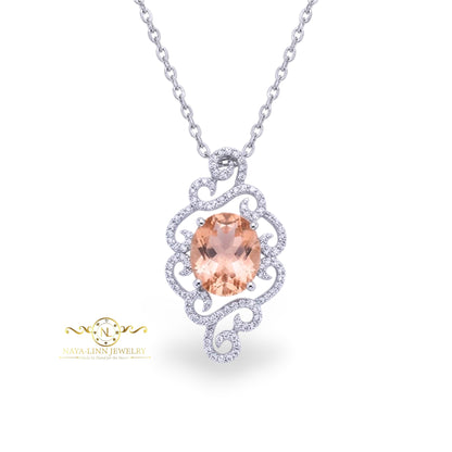 Reese Necklace | Rhodium Over 925 Sterling Silver | 18 Inch Necklace | Morganite Color | Cubic Zirconia | Sterling Silver Necklace | Pendant