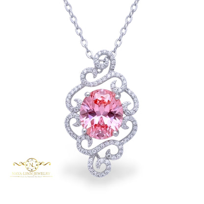 Reese Necklace | Rhodium Over 925 Sterling Silver | 18 Inch Necklace | Morganite Color | Cubic Zirconia | Sterling Silver Necklace | Pendant