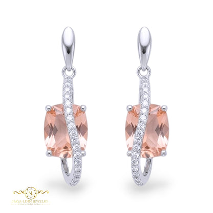 Riley Earrings | Rhodium Plated Over 925 Sterling Silver | Morganite Color | Cubic Zirconia