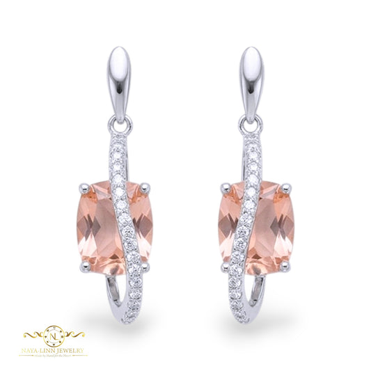 Riley Earrings | Rhodium Plated Over 925 Sterling Silver | Morganite Color | Cubic Zirconia