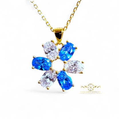 Serenity Snowflake Necklace | Oval Shaped Diamond Simulants | 18K Gold Vermeil Over 925 Sterling Silver