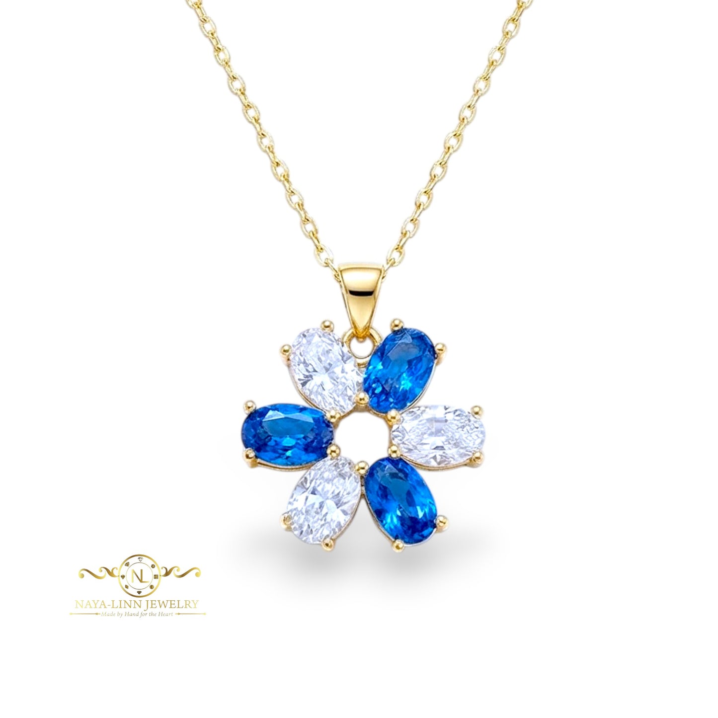 Serenity Snowflake Necklace | Oval Shaped Diamond Simulants | 18K Gold Vermeil Over 925 Sterling Silver