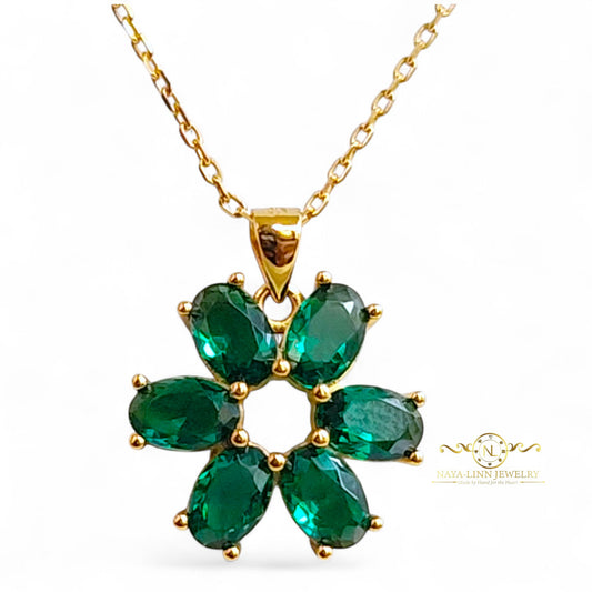 Serenity Snowflake Necklace | Oval Shaped Diamond Simulants | 18K Gold Vermeil Over 925 Sterling Silver