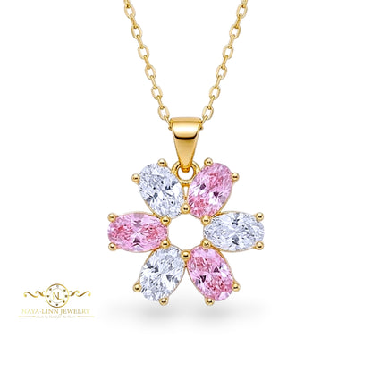 Serenity Snowflake Necklace | Oval Shaped Diamond Simulants | 18K Gold Vermeil Over 925 Sterling Silver