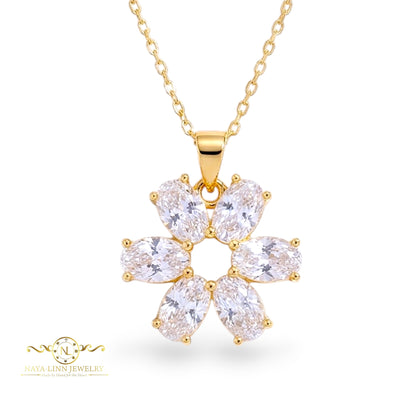 Serenity Snowflake Necklace | Oval Shaped Diamond Simulants | 18K Gold Vermeil Over 925 Sterling Silver