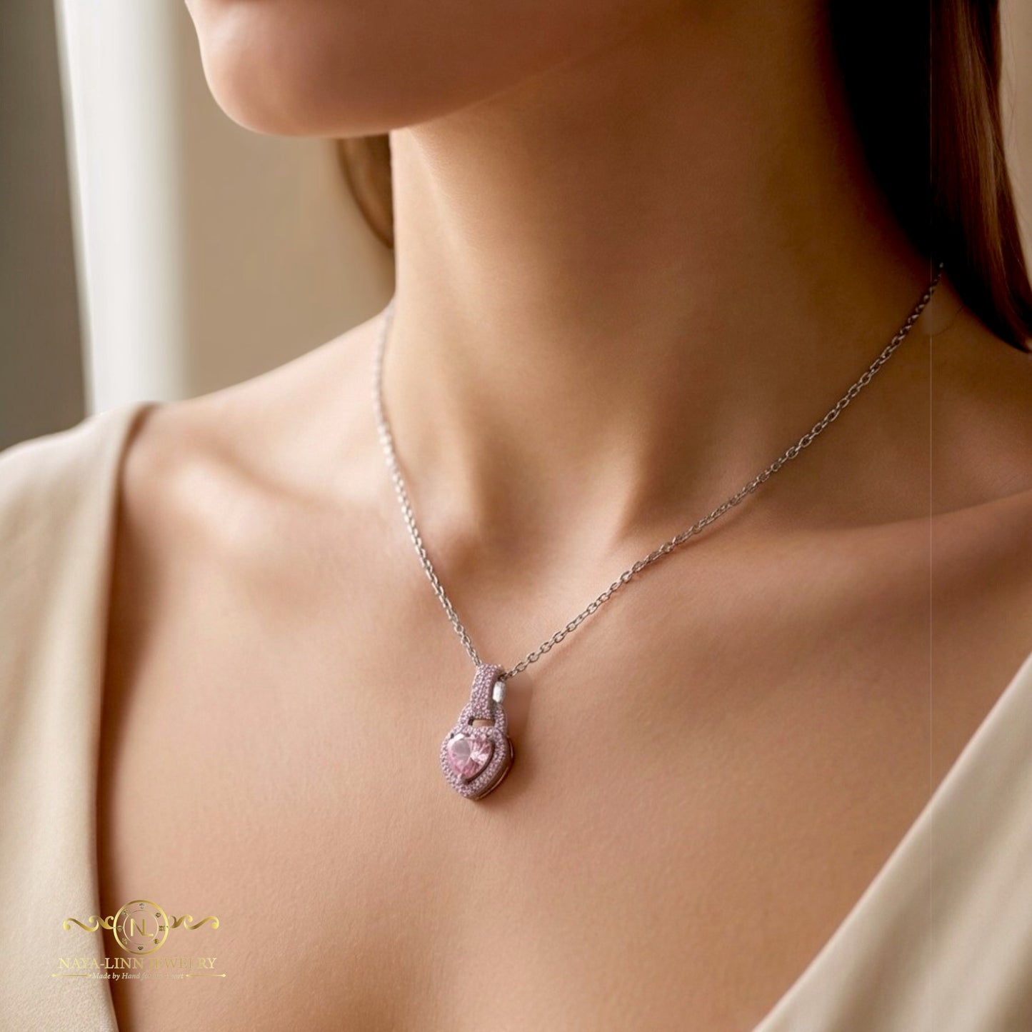 Sienna Necklace | Heart-Shaped Diamond Simulant | Rhodium Over Sterling Silver