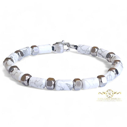 Hector 6x10MM White Howlite Men's Bracelet with Lobster Clasp
