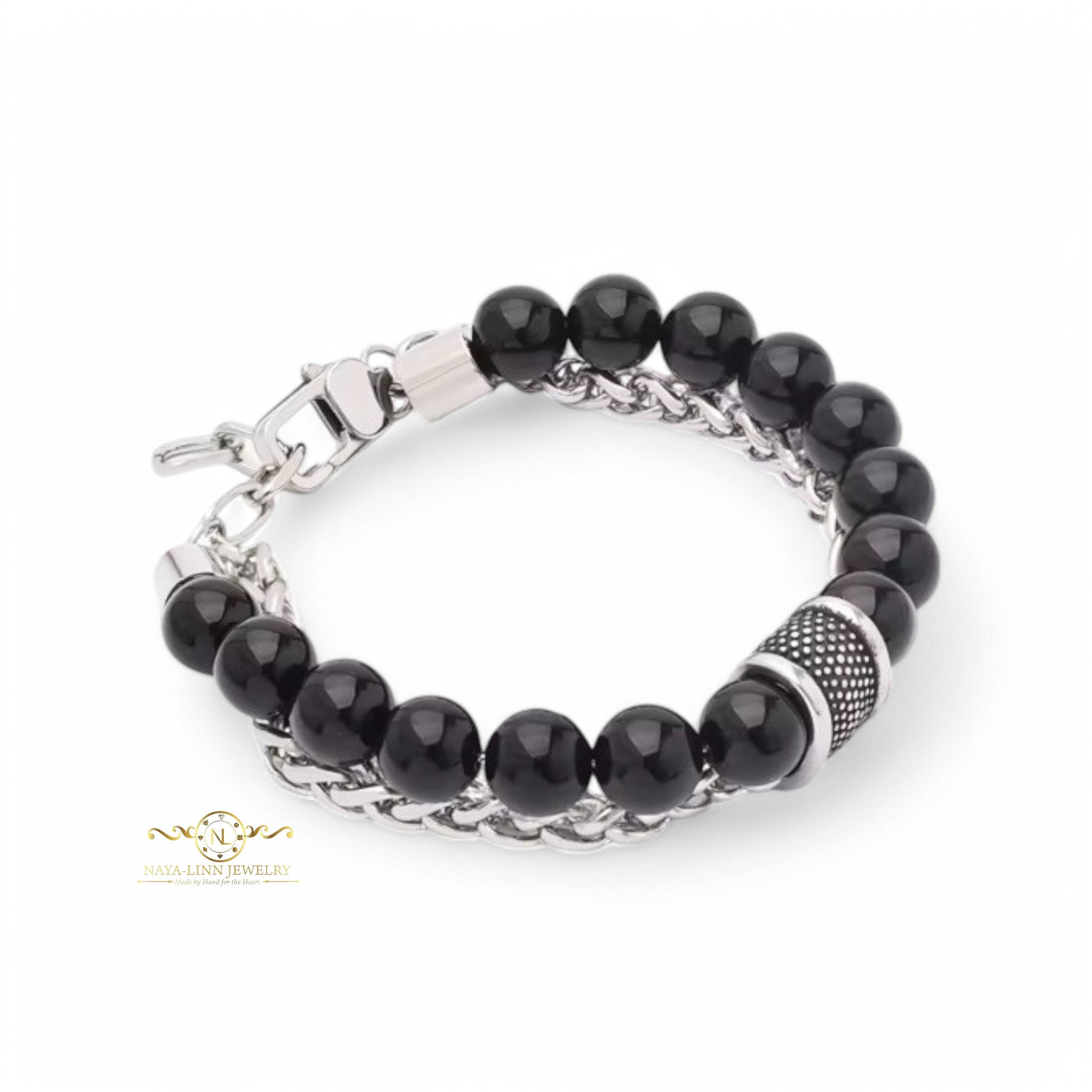 8L Stainless Steel Men's Beaded Bracelet – 10mm Tiger's Eye, Hematite & Onyx – Handcrafted In USA