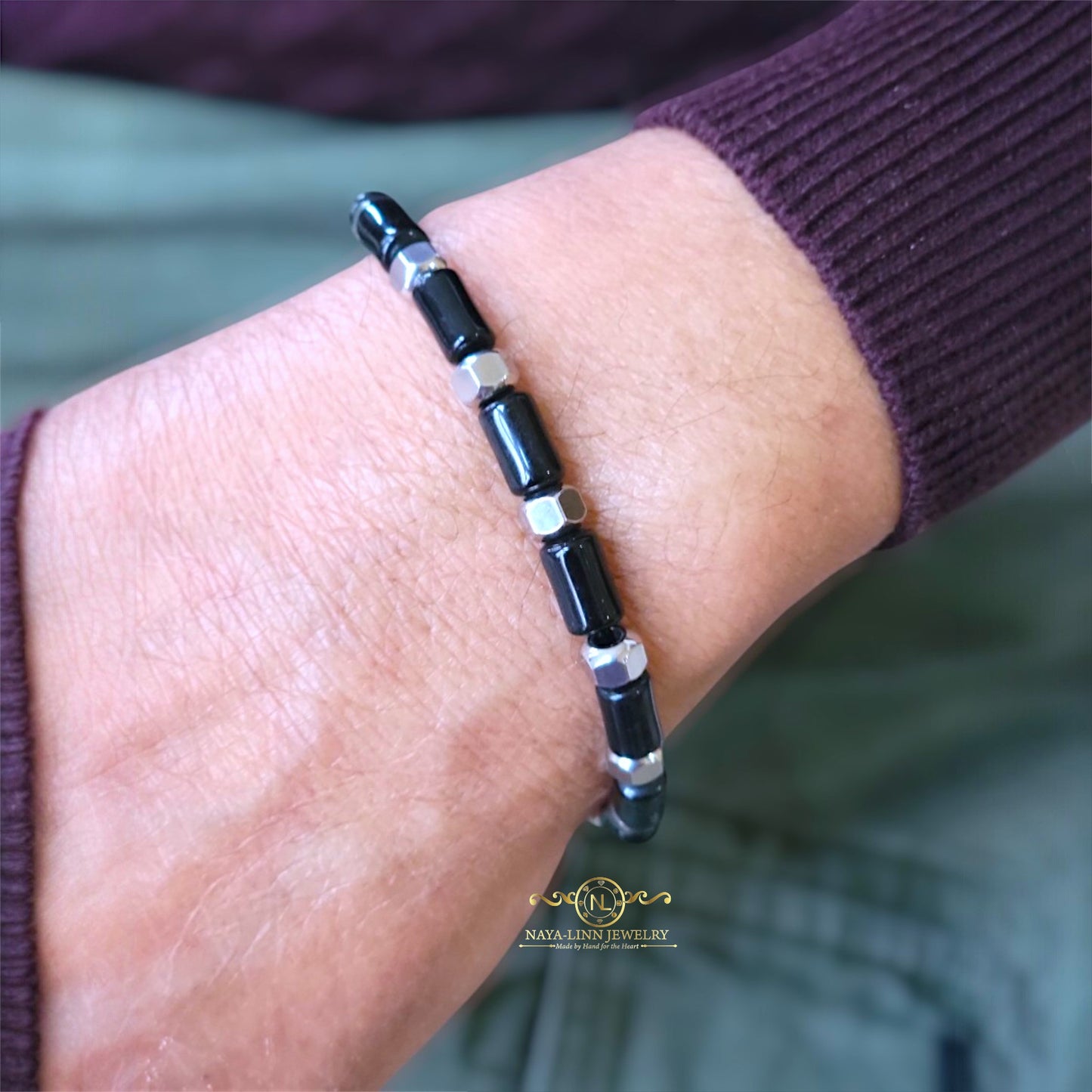 Hector 6x10MM Black Agate Men's Bracelet with Lobster Clasp