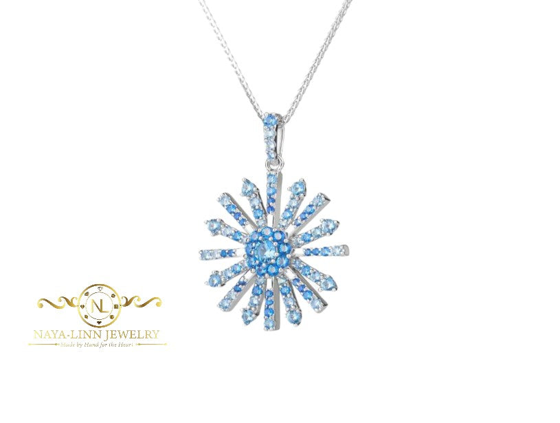 Clara Snowflake Necklace | 18K White Gold Plated Over 925 Sterling | Cubic Zirconia | Blue | Ombre | 18 Inches | Pendant Necklace