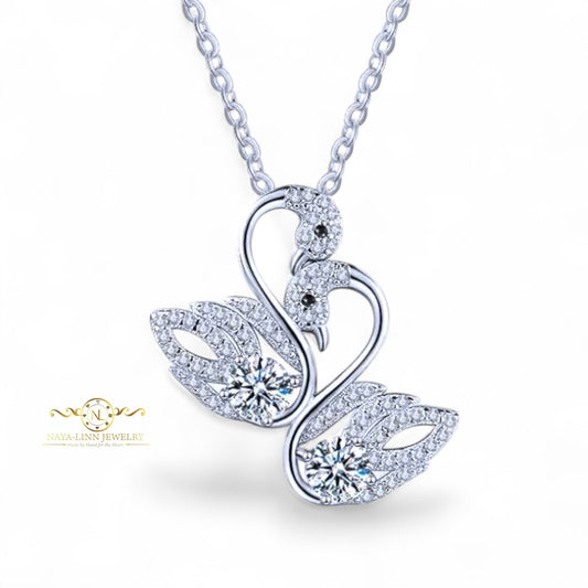 Piper Double Swan Moissanite Necklace | 14K White Gold Over 925 Sterling Silver | Swan necklace | Elegant Necklace | Unique Gift For Her