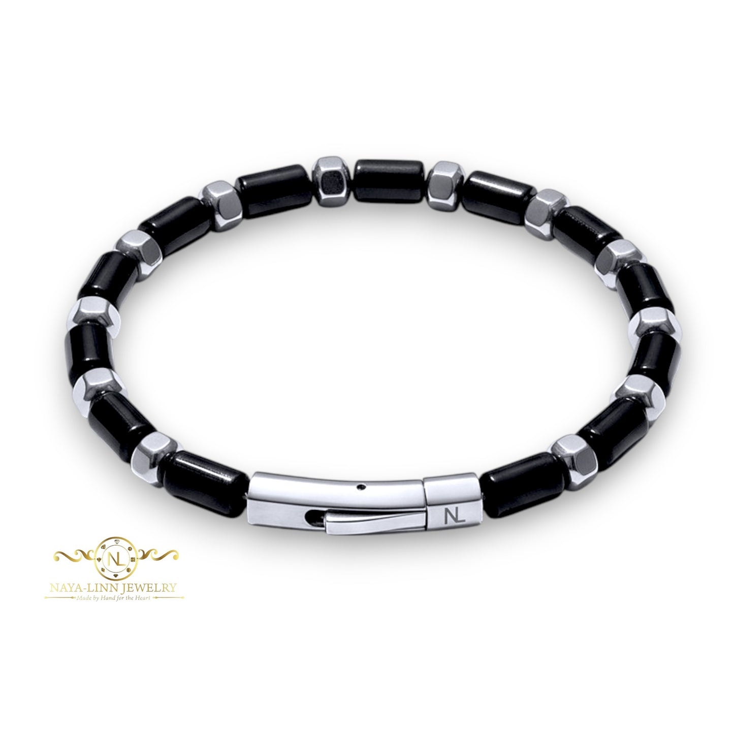 Theseus Men’s 6x10MM Blue Sandstone Bracelet with Gold Plated Curved Bayonet Clasp