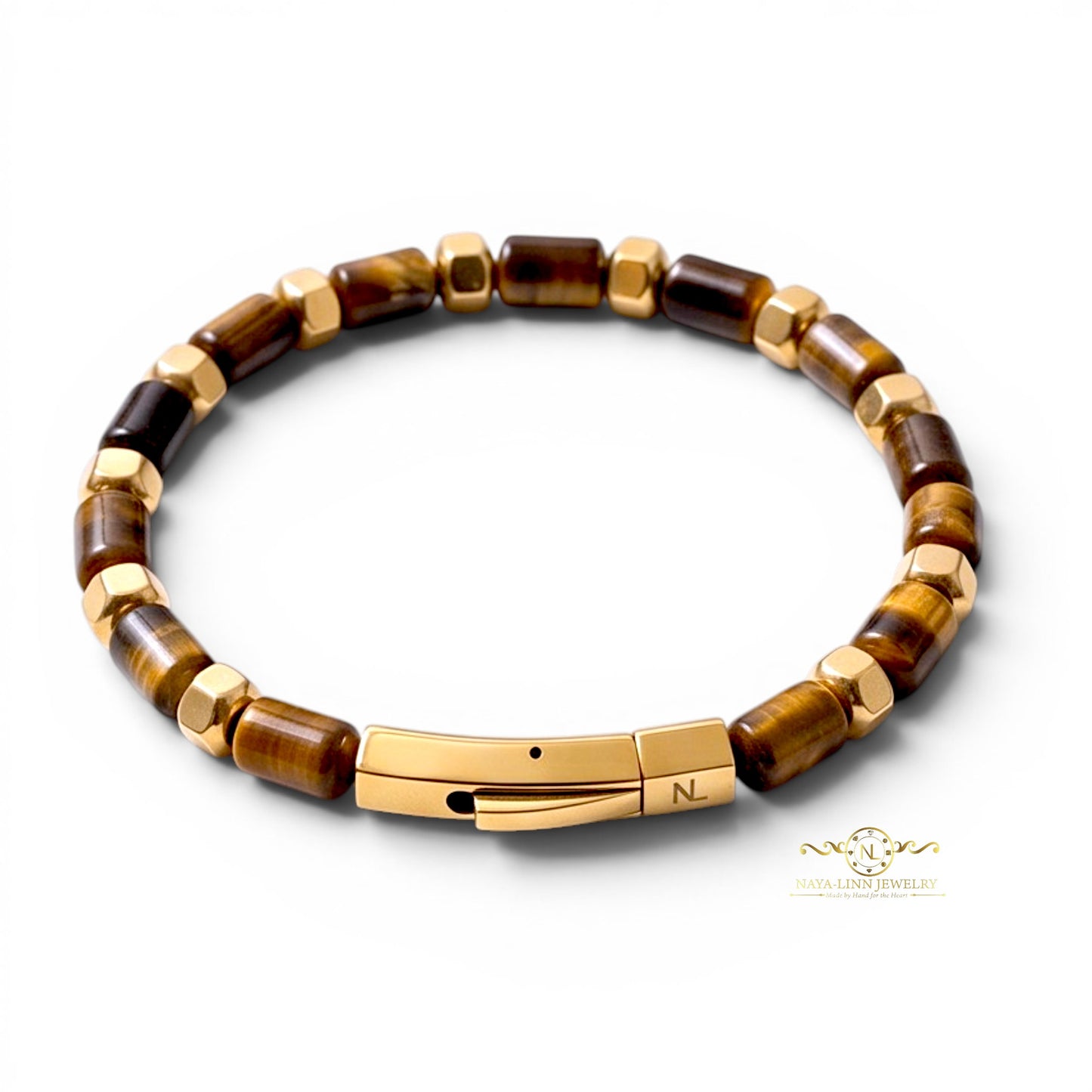 Theseus Men’s 6x10MM Blue Sandstone Bracelet with Gold Plated Curved Bayonet Clasp