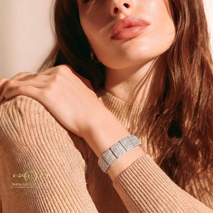 Tonee Bracelet | Rhodium Over 925 Sterling Silver | Bangle | Cubic Zirconia