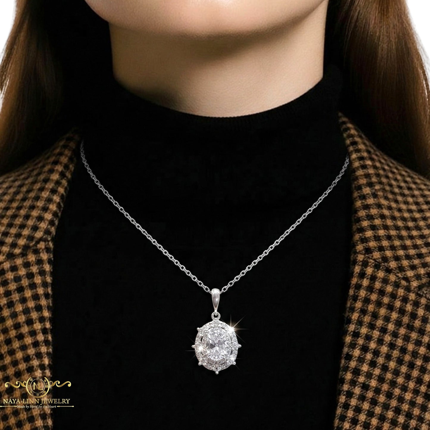 Victoria Necklace | Rhodium Plated Over 925 Sterling Silver | 10x8MM Oval Cut Cubic Zirconia | Vintage Jewelry | 18 Inches