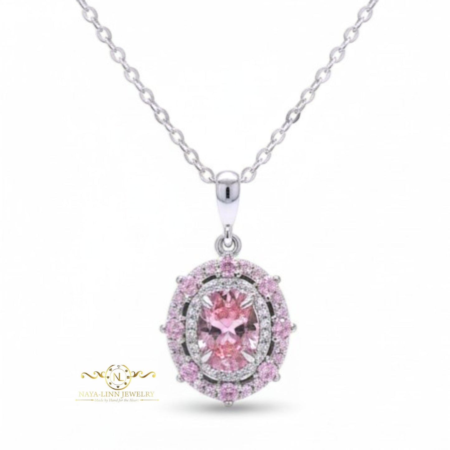 Victoria Necklace | Rhodium Plated Over 925 Sterling Silver | 10x8MM Oval Cut Cubic Zirconia | Vintage Jewelry | 18 Inches