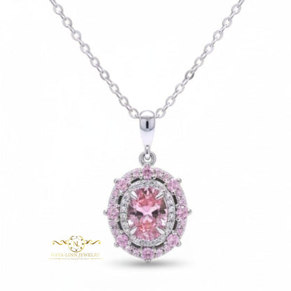 Victoria Necklace | Rhodium Plated Over 925 Sterling Silver | 10x8MM Oval Cut Cubic Zirconia | Vintage Jewelry | 18 Inches
