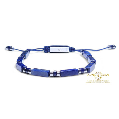 Xanthus Minimalist Men’s Bracelet with Lapis Lazuli Rectangular Beads and Adjustable Rope
